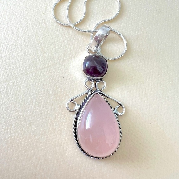 KB Jewelry - 925 Sterling Silver Amethyst Rose Quartz Angel Necklace womens jewelry